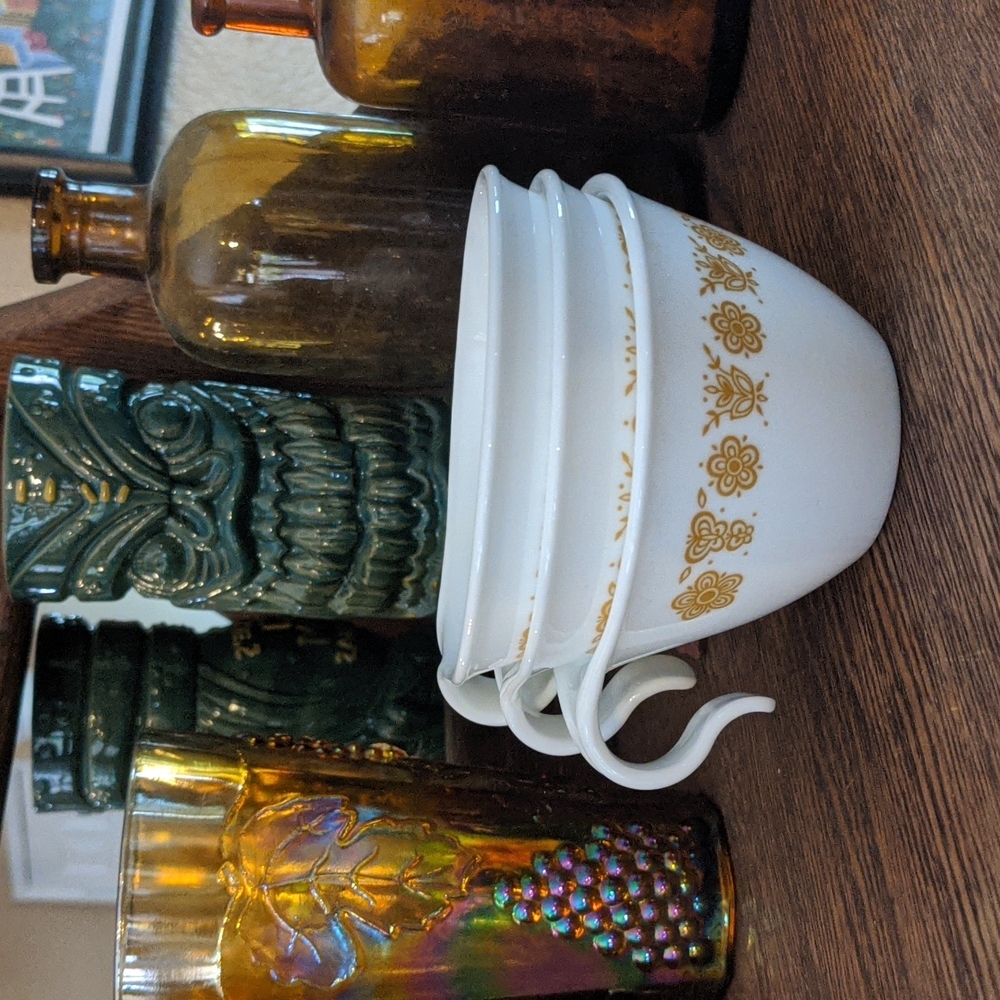 Three Corelle 6 oz Golden Butterfly Open Hook coffee cups